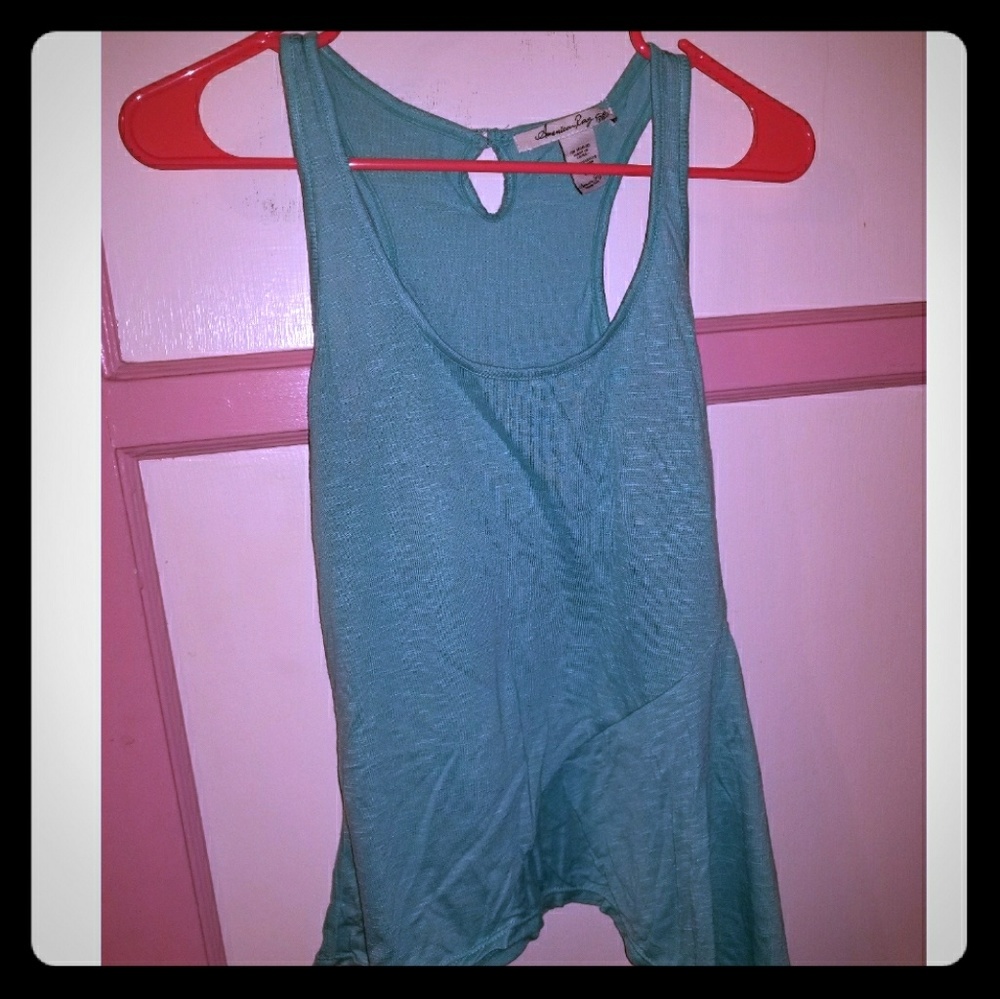 Turquoise/Aqua Tank top, high low on the hips
